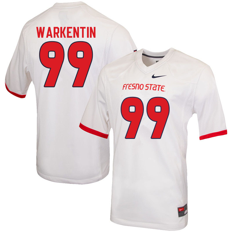 Men #99 Colby Warkentin Fresno State Bulldogs College Football Jerseys Sale-White - Click Image to Close